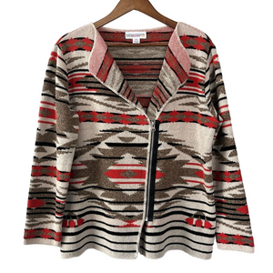 Cotton Country Geometric Patterned Zip Up Cardigan Size L